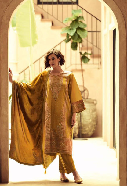 Mustard Yellow Heavy Banarasi Woven Salwar Suit with Dupatta