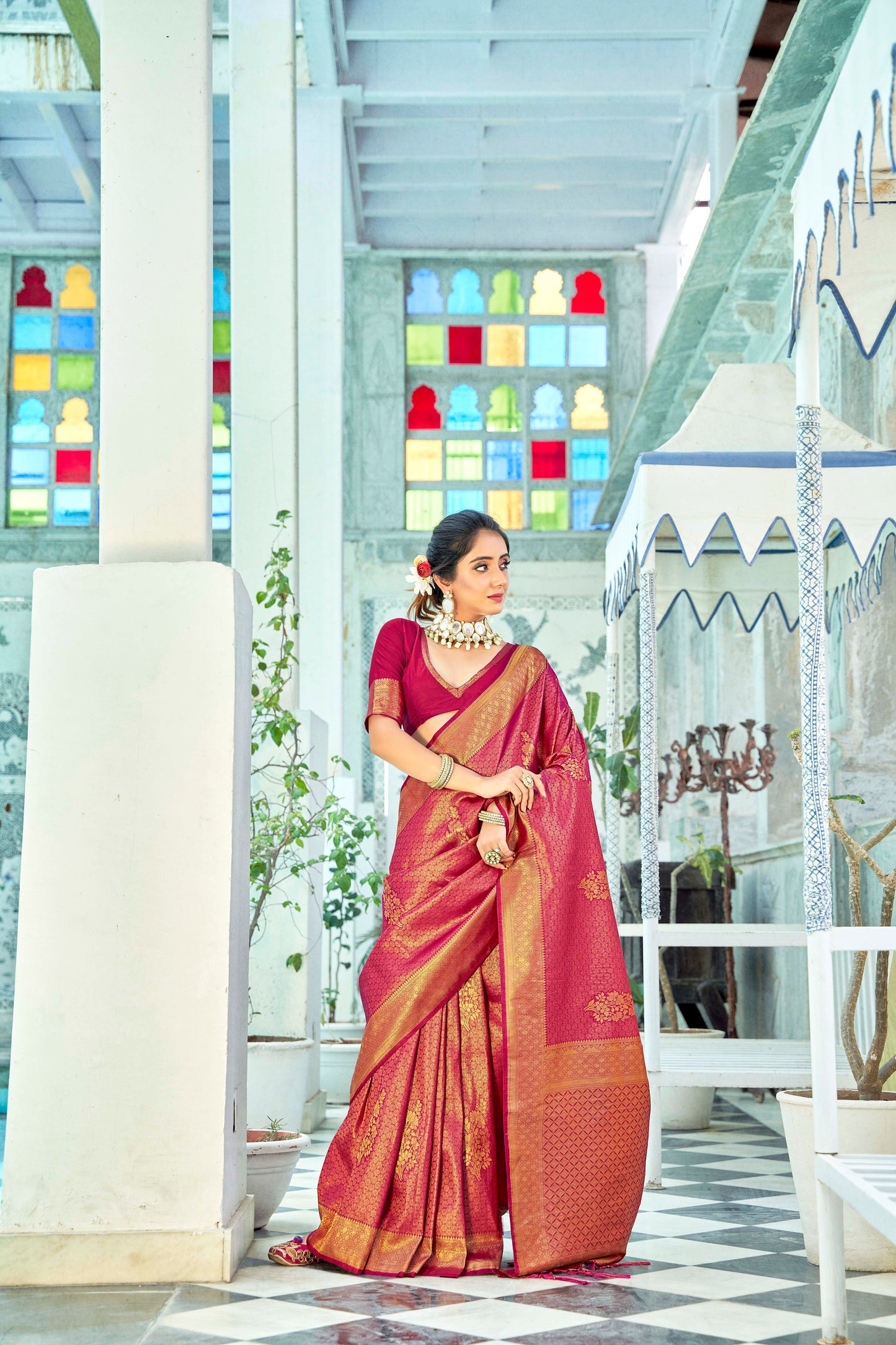 Scarlet Red  Brocade Kanjivaram Style Zari Woven Silk Saree for Weddings