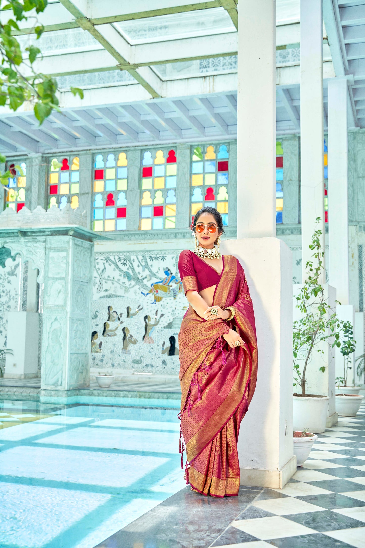 Scarlet Red  Brocade Kanjivaram Style Zari Woven Silk Saree for Weddings